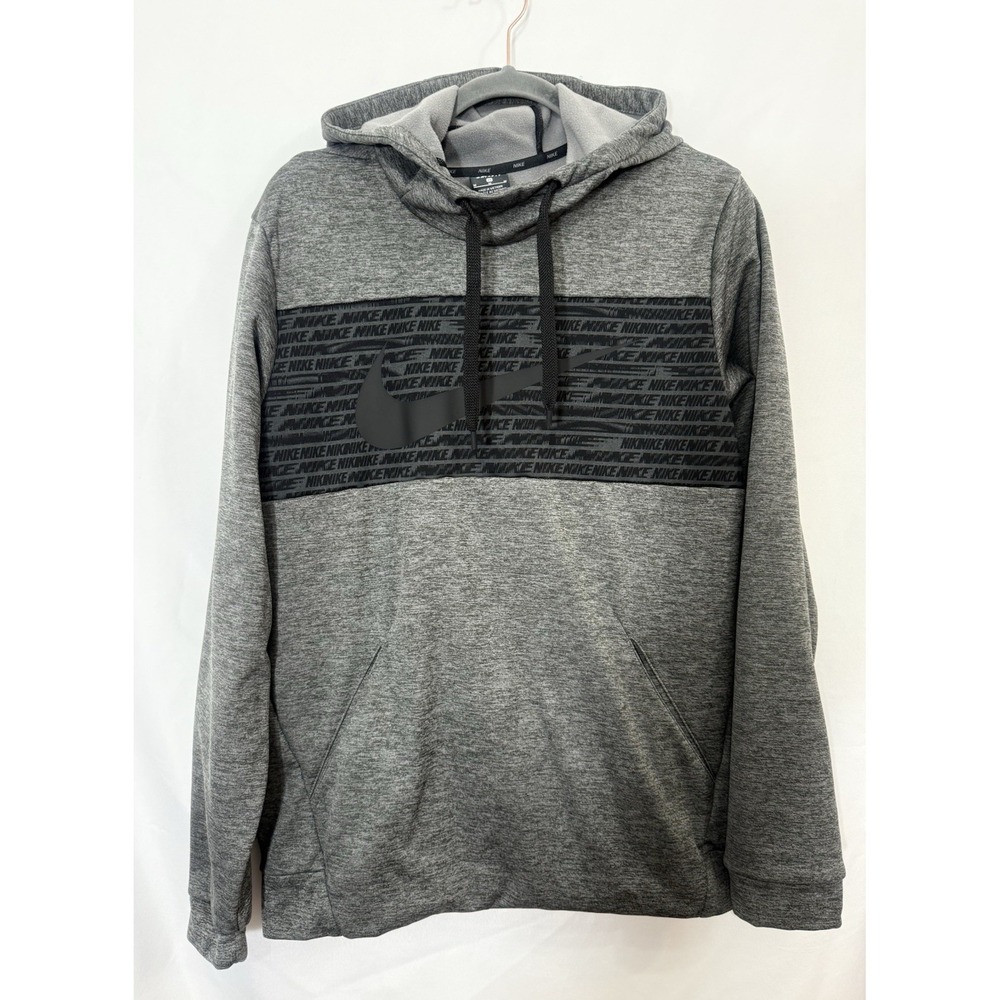 Nike Dri-Fit Gray‎ Hoodie Mens Size Medium Swoosh Therma Fleece Big Logo
